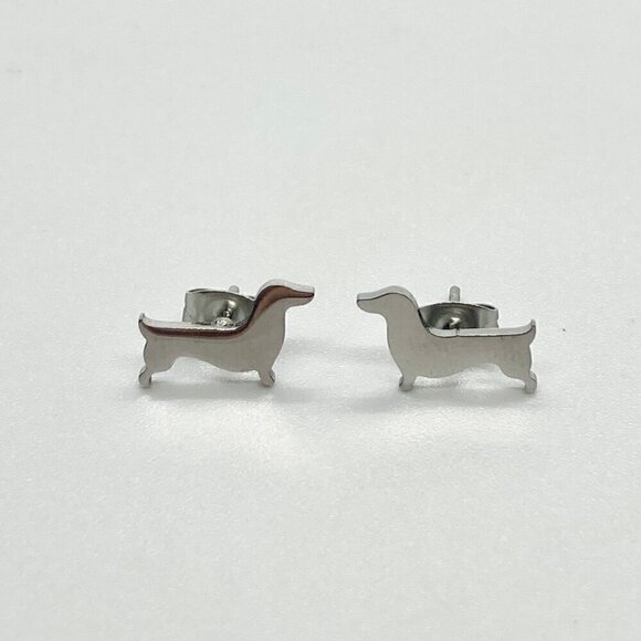 Silver Dachshund Weenie Dog Earring Pair - Picture 3 of 8